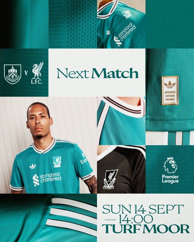 开云棋牌官网下载地址-利物浦发布客战伯恩利海报：范迪克身穿第三球衣出镜